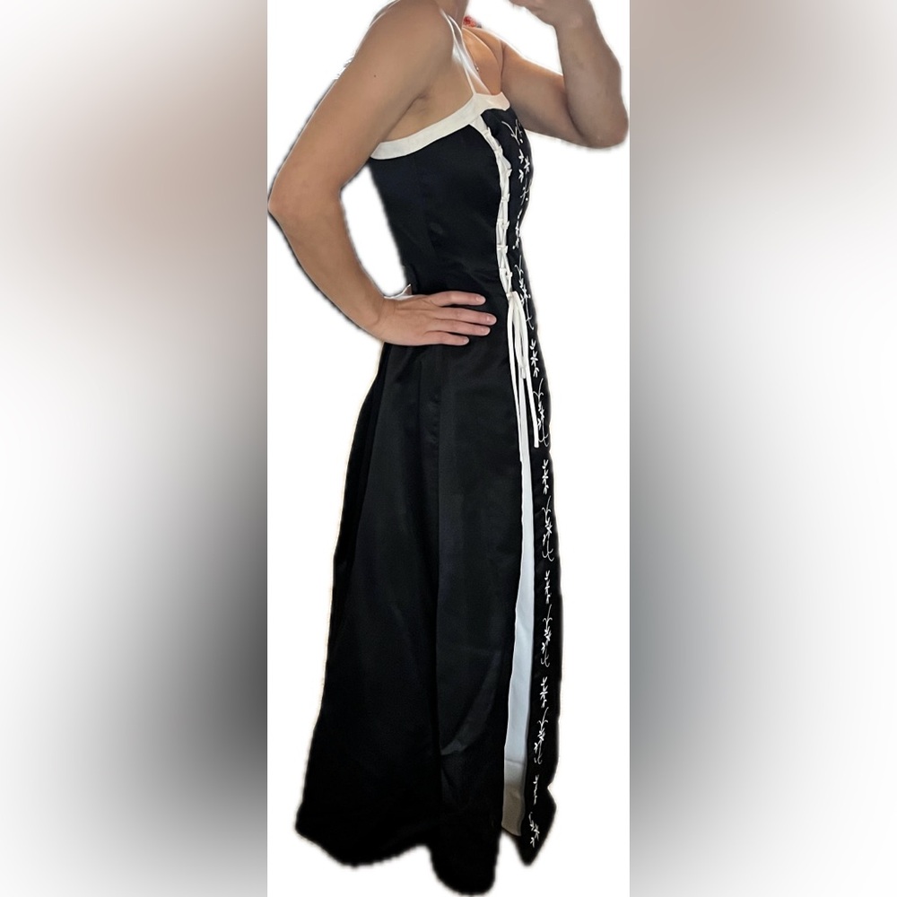 Black and Silver Embellished Spaghetti Strap Prom Dress